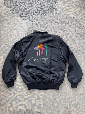 Vintage 90s Mirage Las Vegas Satin Bomber Jacket Black Medium